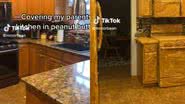 Á esquerda imagem da cozinha limpa e à direita coberta de pasta de amendoim - Reprodução / Vídeo