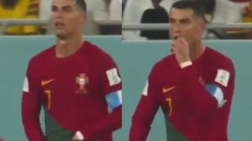 Cristiano Ronaldo tirando objeto do calção e colocando na boca - Reprodução/Twitter