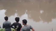 Multidão observa crocodilo carregando corpo no rio na Índia - Divulgação/Vídeo/Jam Press Vid