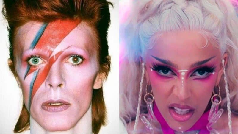 David Bowie na capa de "Aladdin Sane" e Doja Cat no clipe de "Get Into It (Yuh)" - Divulgação / Youtube/Doja Cat