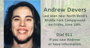 Cartaz de desaparecido de Andrew Devers - Divulgação/ Gabinete do Xerife do Condado de King