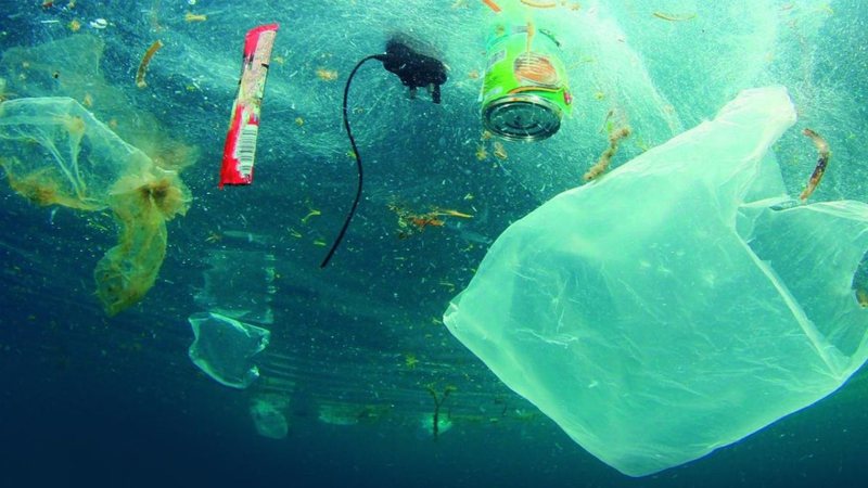 Fotografia mostrando lixo flutuando no mar - Divulgação / Marinha do Brasil