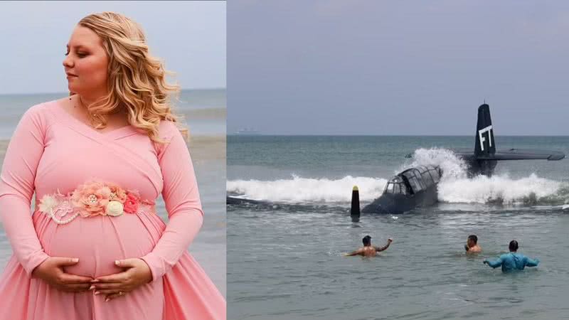 Montagem com  Kristen Othersen à esquerda, e o avião que caiu na água à direita - Divulgação / Amber Ditmer