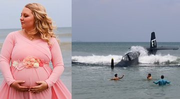 Montagem com  Kristen Othersen à esquerda, e o avião que caiu na água à direita - Divulgação / Amber Ditmer