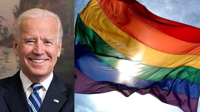Montagem de Joe Biden ao lado de bandeira LGBT+ - Divulgação/ Wikimedia Commons/ Pixabay