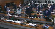 Trecho mostrando os senadores de pé em respeito à memória do ator recém-falecido - Divulgação / TV Senado