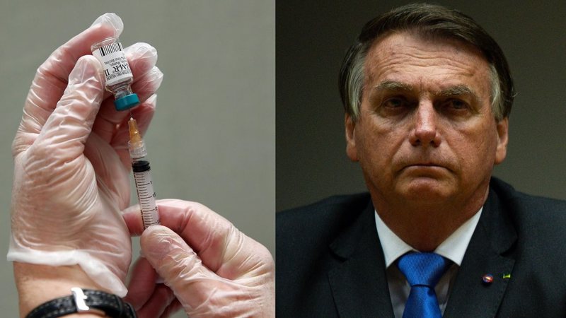 À esquerda, profissional de saúde prepara seringa; à direita, Jair Bolsonaro em fotografia - Getty Images