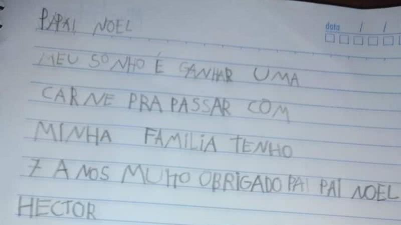 Carta escrita por Hector - Divulgação / Patrícia Froz de Braz