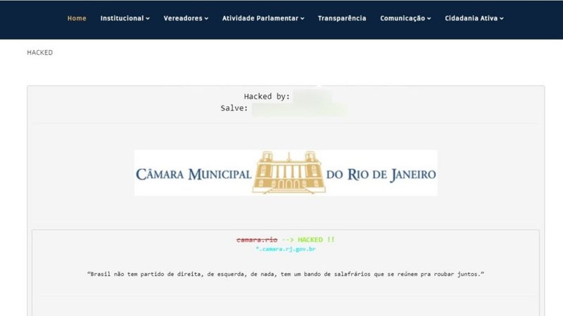 Tela inicial do site da Câmara Municipal do Rio