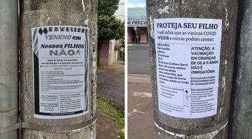 Cartazes com mensagens antivacina - Divulgação / TV Globo