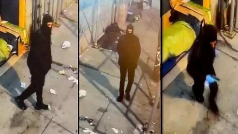 Nas imagens, homem mascarado que teria atirado nos moradores de rua