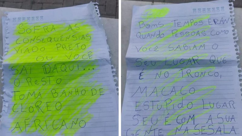 Bilhetes com ofensas racistas recebidos por trabalhador - Divulgação / G1