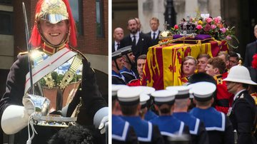 O guarda Jack Burnell-Williams acompanhou o funeral de Estado da rainha - Divulgação / Facebook e Getty Images