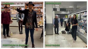 Imagens de leite derramado por ativistas veganos em lojas - Divulgação / Redes Sociais