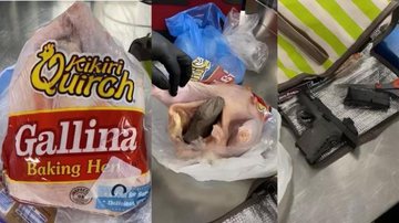 Fotografias de apreensão de arma dentro de frango cru - Divulgação / Twitter / TSA