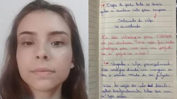A estudante Alicia Veiga e parte das anotações encontradas em caderno - Divulgação / TV Globo