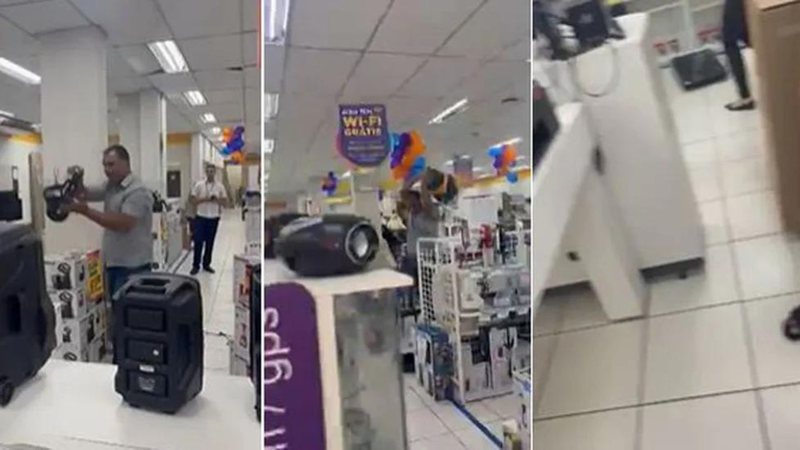 Homem destruiu produtos em loja - Divulgação / G1