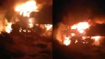 Incêndio provocado pela colisão dos trens - Divulgação / Redes sociais