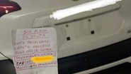 Bilhete deixado por criminoso após furtar placa - Divulgação / TV Globo