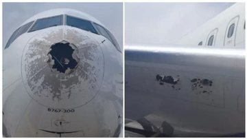 Avião ficou danificado após chuva de granizo - Divulgação / Redes sociais