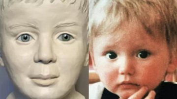 Reconstrução do rosto da criança encontrada; à direita, o pequeno Ben Needham - Divulgação/Interpol