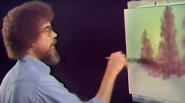 Bob Ross pinta quadro durante seu programa - Divulgação / vídeo / Youtube