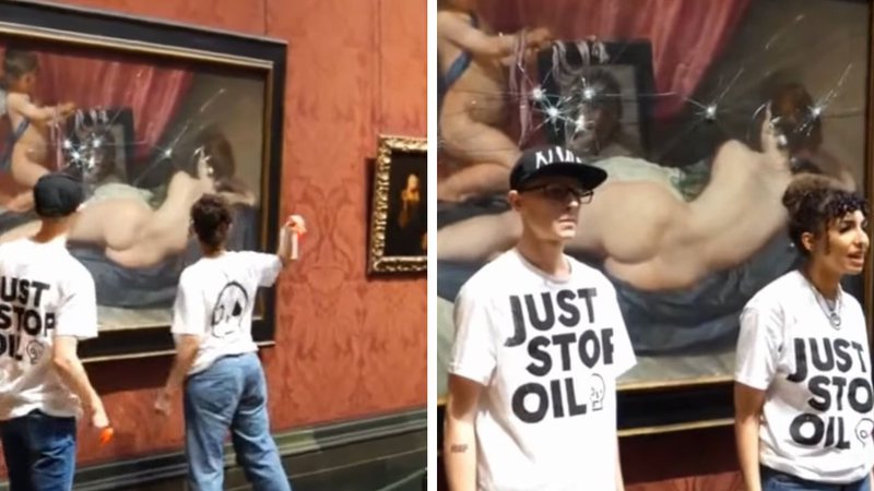 Ativistas atacaram quadro do artista espanhol Diego Velázquez - Divulgação/vídeo/Youtube/CNN Brasil