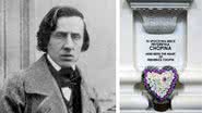 O compositor Chopin; à direita, o local onde se encontra a urna com seu coração - Wikimedia Commons/Louis-Auguste Bisson e Andreas Fessler