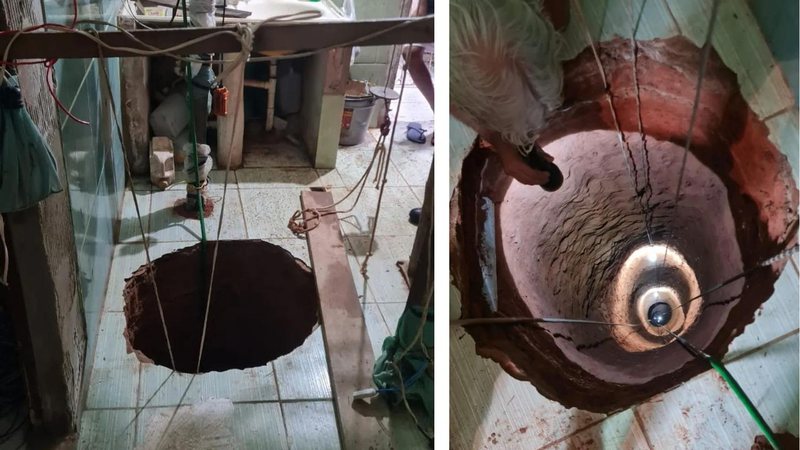 Imagens do buraco escavado pelo idoso em Minas Gerais - Divulgação/Corpo de Bombeiros