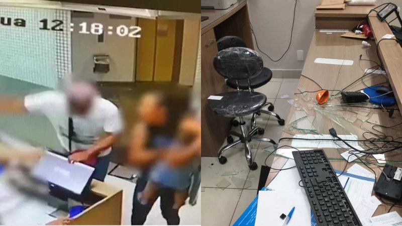 Registro da câmera de segurança e foto feita por funcionária de clínica destruída - Divulgação/ Youtube Canal UOL e Twitter