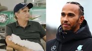 Registro da entrevista de Piquet e foto de Hamilton durante temporada da Fórmula 1 - Divulgação/ Youtube/ Grande Prêmio e Getty Images