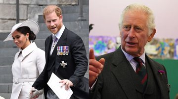 Á esquerda Meghan e Harry e à direita o príncipe Charles - Foto de  Chris J Ratcliffe na Getty mages e Foto de Andrew Milligan na GettyImages