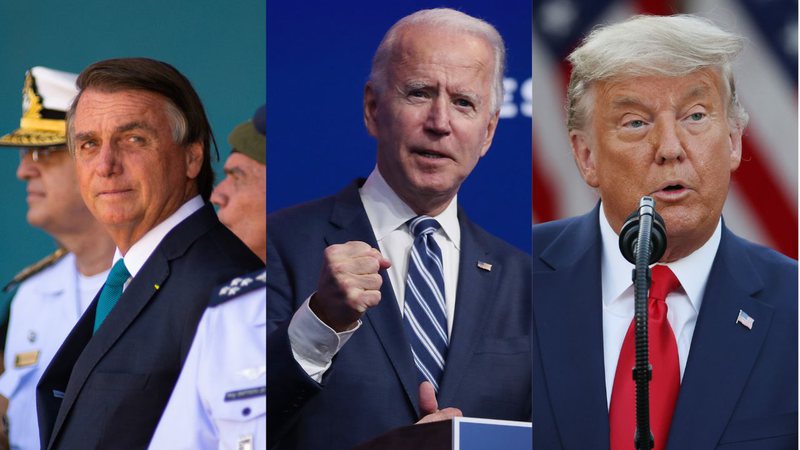 Os atuais presidentes Jair Bolsonaro, Joe Biden e o ex-presidente Donald Trump - Getty Images