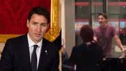 Á esquerda Justin Trudeau assinando um livro de condolências à rainha Elizabeth e à direita trecho do vídeo em que o primeiro-ministro canta Bohemian Rhapsody - GettyImages e Reprodução/Vídeo/CBC