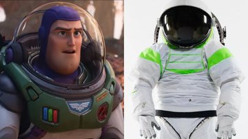 Cena de trailer do filme Lightyeare e traje inspirado em Buzz feito pela NASA - Divulgação/Disney Brasil e NASA