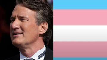 Á esquerda imagem de Glenn Youngkin e à direita imagem da bandeira trans - Getty Images e reprodução/vídeo/Amor além da diversidade