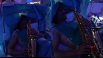 Imagens do homem tocando saxofone em meio à cirurgia - Reprodução / Vídeo / UOL