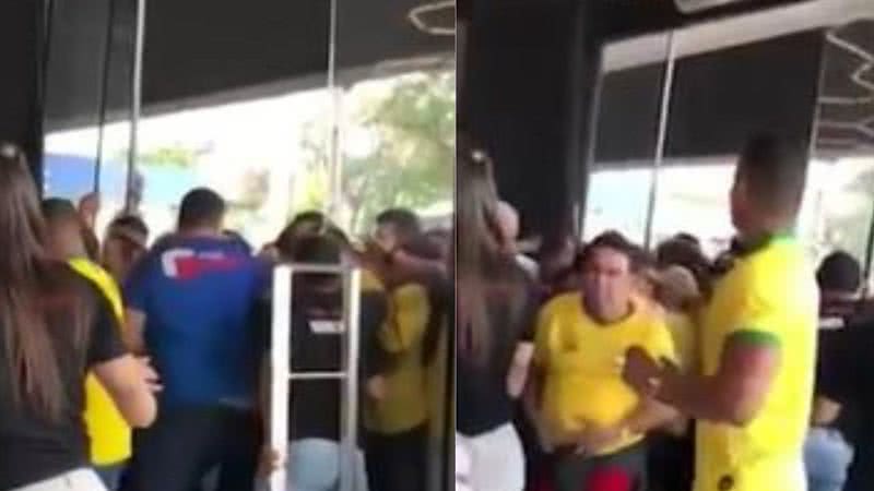 Imagens de pessoas quebrando vidros do Frigorífico Goiás - Reprodução/Vídeo/G1