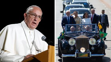 O papa Francisco; à direita, imagem da cerimônia de posse do presidente Lula - Getty Images