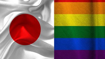 Á esquerda imagem da bandeira do Japão e à direita imagem da bandeira LGBT - Foto de David p no Pixabay e Foto de  Pete Linforth no Pixabay