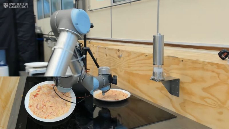 Chef robô preparando uma omelete
