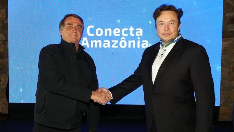 Jair Bolsonaro e Elon Musk durante apresentação de proejto "Conecta Amazônia" - Reprodução - Redes Sociais