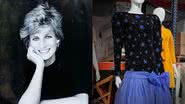 Princesa Diana (esq.) e o vestido arrematado por R$ 5 milhões (dir.) - Getty Images e Reprodução/Vídeo/Instagram/@juliens_auctions