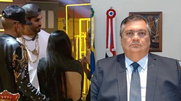 Á esquerda imagem dos participantes MC Guimê, Cara de Sapato e Dania Mendez e à direita o ministro Flávio Dino - Reprodução / Vídeo