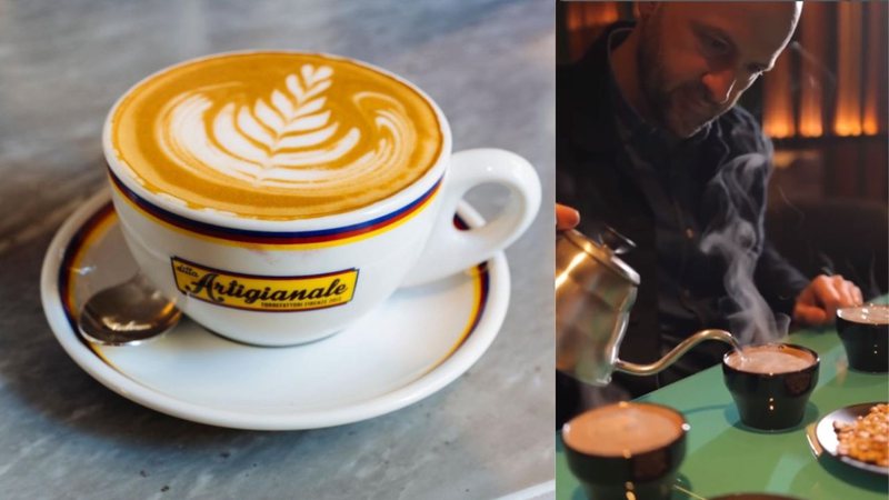 Montagem mostrando expresso da cafeteria à esquerda, e foto do proprietário fazendo café à direita - Divulgação/ Instagram/ @sanapofrancesco