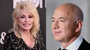 Á esquerda imagem de Dolly Parton e à esquerda, imagem de Jeff Bezos - Getty Images