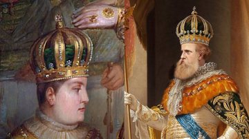 Dom Pedro II e I ostentando as coroas listadas no artigo - Domínio Público / Museu Imperial