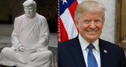 Imagem da estátua de Donald Trump ao lado de fotografia do ex-presidente - Divulgação/Wikimedia Commons