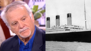 O explorador profundas Paul-Henri Nargeolet e um retrato do Titanic original - Reprodução / Vídeo e Domínio Público