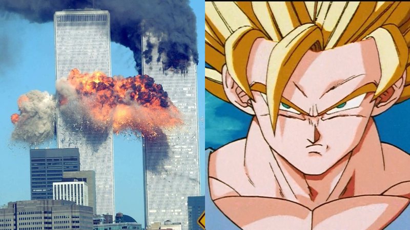 Registro do atentado e cena do desenho 'Dragon Ball' - Getty Images e Divulgação